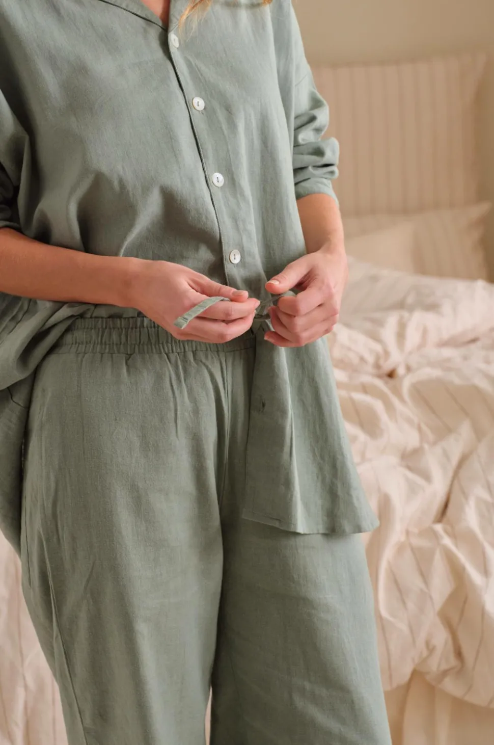 Ellos Home Natbukser Pyjama Pant Elly i genanvendt halvlinned
