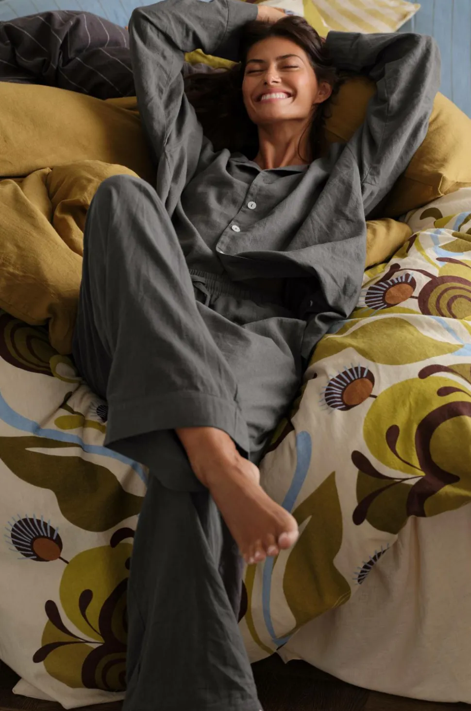 Ellos Home Pyjamasskjorte Long Sleeve Shirt Elly i genanvendt halvlinned