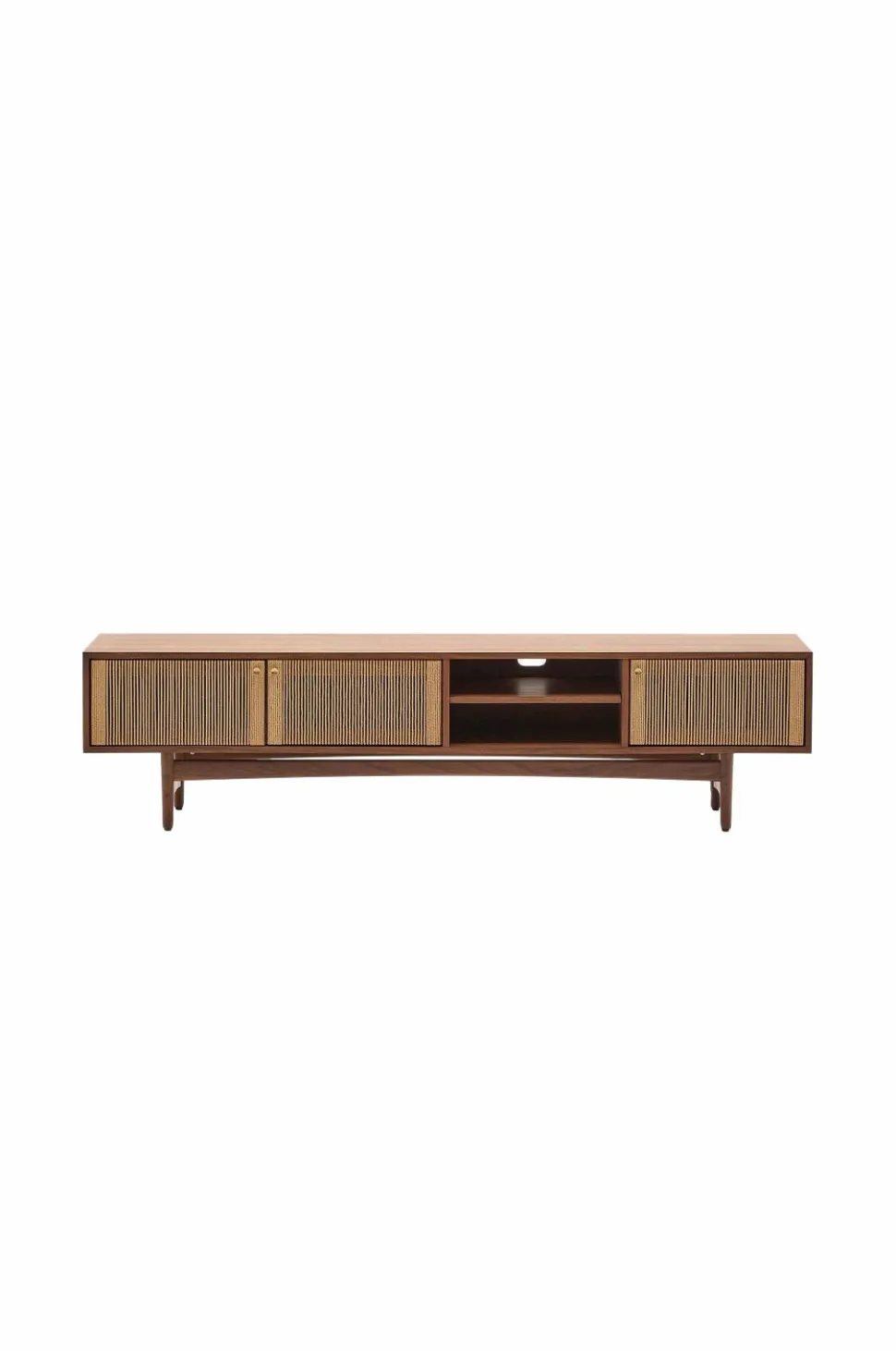 Kave Home Elan Tv skab 3 døre finer og massiv valnød og snor 200 x 50 cm Fsc 100% Fsc