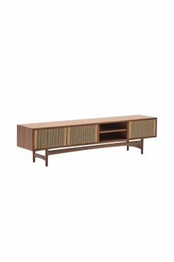 Kave Home Elan Tv skab 3 døre finer og massiv valnød og snor 200 x 50 cm Fsc 100% Fsc