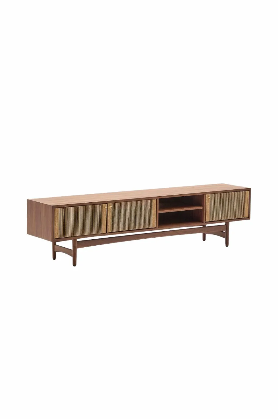 Kave Home Elan Tv skab 3 døre finer og massiv valnød og snor 200 x 50 cm Fsc 100% Fsc