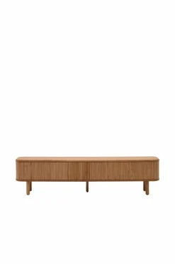 Kave Home Mailen tv-bord med 2 døre i askefinér med mørk finish 200 x 50 cm
