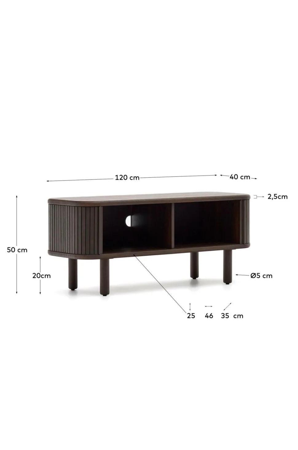 Kave Home Mailen tv-bord med 2 døre i askefinér med mørk finish 120 x 50 cm