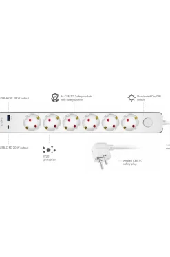 LogiLink Forlængerledning 6-vejs + USB-A/USB-C