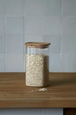 Pebbly Firkantede dåser med bambuslåg 1400 ml