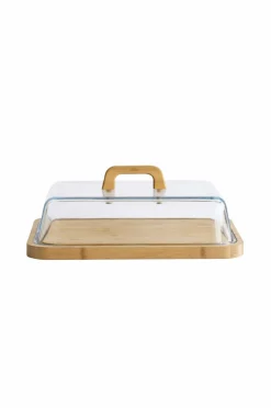 Pebbly Ostekasse glas/bambus 34 x 25 x 9,5 cm