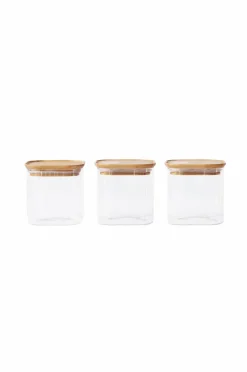Pebbly Sæt med 3 firkantede stabelbeholdere i glas - 800 ml